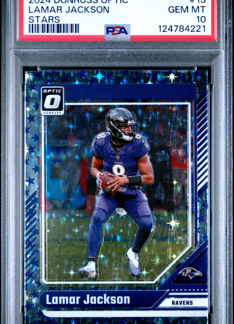 Lamar Jackson 2024 Panini Donruss Optic #13 Stars SSP PSA10 GEM MT Ravens