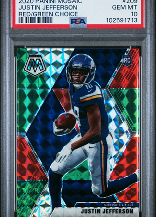 Justin Jefferson 2020 Panini Mosaic #209 Red Green Choice RC PSA10 GEM MT