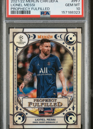 Lionel Messi 2021-2022 Topps Merlin Chrome UEFA Prophecy Fulfilled PSA10 GEM MT
