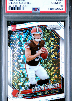Dillon Gabriel 2025 Panini Prizm #372 White Disco RC PSA10 GEM MT Browns