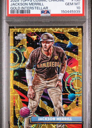 Jackson Merrill 2025 Topps Cosmic Chrome #130 Gold Interstellar /50 PSA10 GEM MT