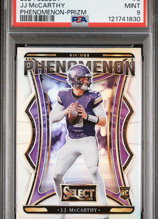 JJ McCarthy 2024 Panini Select #6 Phenomenon Silver Prizm RC PSA9 MINT