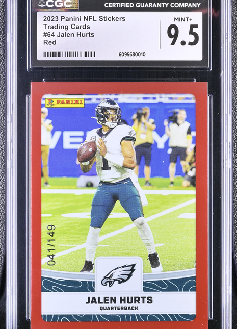 Jalen Hurts 2023 Panini NFL Stickers #64 Red Foil /149 CGC9.5 MINT+ Eagles