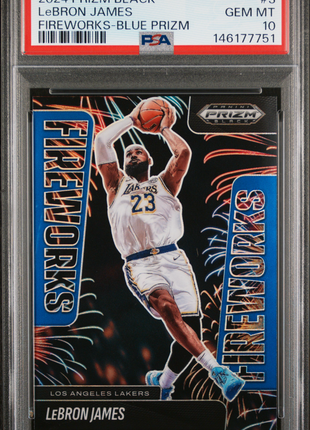 LeBron James 2024-25 Panini Prizm Black #3 Fireworks Blue /199 PSA10 GEM MT