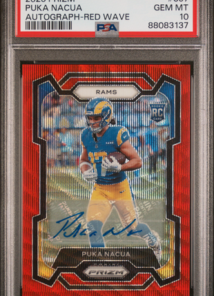 Puka Nacua 2023 Panini Prizm #357 Red Wave /149 RC Auto PSA10 GEM MT