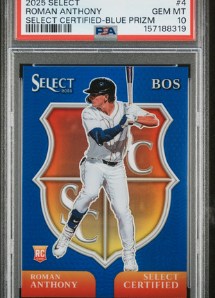 Roman Anthony 2025 Panini Select #4 Certified Blue Prizm /49 RC PSA10 GEM MT