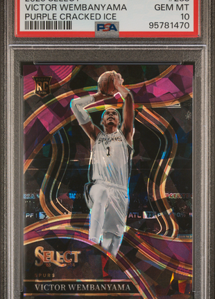 Victor Wembanyama 2023 Panini Select #288 Purple Cracked Ice /99 RC PSA10 GEM MT