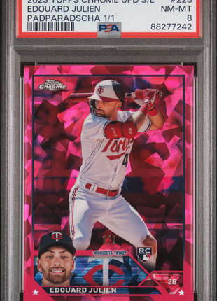 Edouard Julien 2023 Topps Chrome Update Sapphire Padparadscha 1/1 RC PSA8 NM-MT