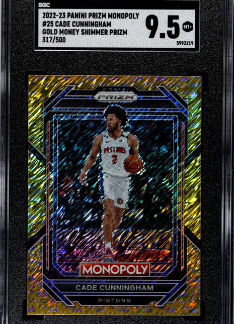 Cade Cunningham 2022-23 Panini Prizm Monopoly Gold Money Shimmer /500 SGC9.5 MT+