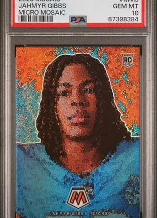 Jahmyr Gibbs 2023 Panini Mosaic #MM5 Micro Mosaic RC SSP Case Hit PSA10 GEM MT