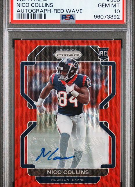 Nico Collins 2021 Panini Prizm #360 Autograph Red Wave /149 RC Auto PSA10 GEM MT
