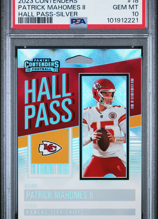 Patrick Mahomes II 2023 Panini Contenders #18 Hall Pass Silver PSA10 GEM MT