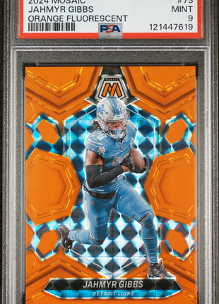 Jahmyr Gibbs 2024 Panini Mosaic #73 Orange Fluorescent /25 PSA9 MINT Lions