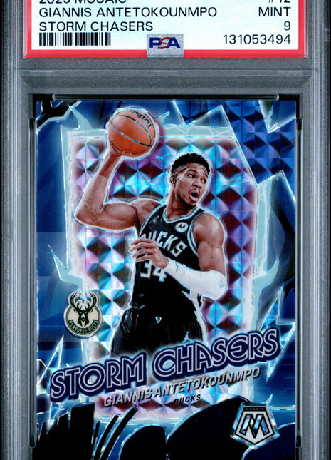 Giannis Antetokounmpo 2023-24 Panini Mosaic #12 Storm Chasers SP PSA9 MINT
