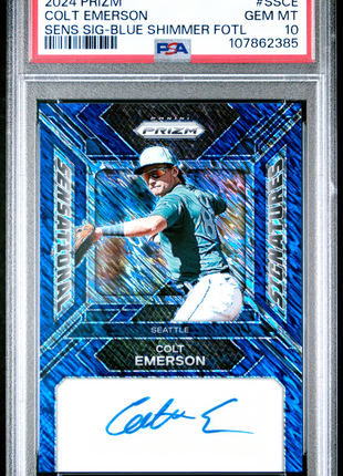 Colt Emerson 2024 Prizm #SSCE Sensational Sigs Blue Shimmer /8 Auto PSA10 GEM MT