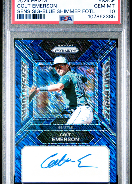Colt Emerson 2024 Prizm #SSCE Sensational Sigs Blue Shimmer /8 Auto PSA10 GEM MT