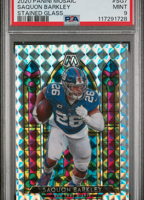 Saquon Barkley 2020 Panini Mosaic #SG7 Stained Glass Case Hit SSP PSA9 MINT