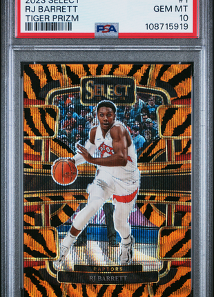 RJ Barrett 2023-24 Panini Select #1 Tiger Prizm SSP Case Hit PSA10 GEM MT