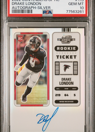 Drake London 2022 Contenders Optic Rookie Ticket Silver RC Auto PSA10 GEM MT