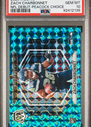 Zach Charbonnet 2023 Panini Mosaic #ND11 Peacock Choice SSP RC PSA10 GEM MT