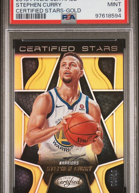 Stephen Curry 2018-19 Panini Certified #27 Certified Stars Gold /10 PSA9 MINT