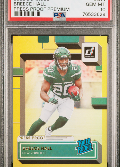 Breece Hall 2022 Panini Donruss #314 Press Proof Premium RC PSA10 GEM MT Jets