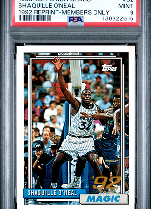Shaquille O'Neal 1996 Topps NBA Stars Reprint #32 1992 Members Only PSA9 MINT