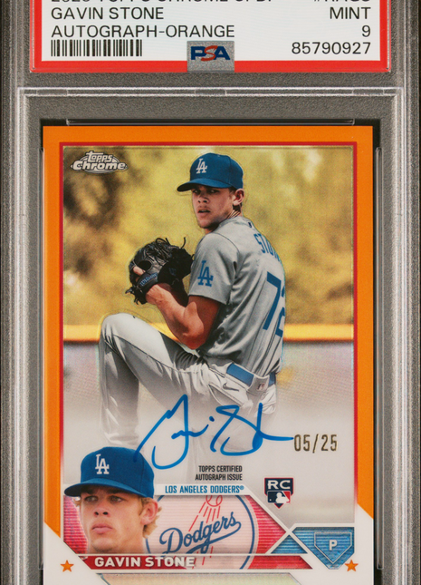 Gavin Stone 2023 Topps Chrome Update Orange Refractor /25 Auto RC PSA9 MINT