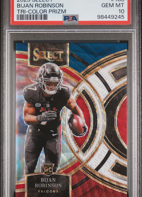 Bijan Robinson 2023 Panini Select #180 Tri Color Prizm /225 RC PSA10 GEM MT