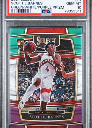 Scottie Barnes 2021-22 Panini Select #74 Green/White/Purple RC PSA10 GEM MT