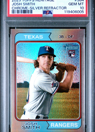 Josh Smith 2023 Topps Heritage #384 Chrome Silver Refractor /374 RC PSA10 GEM MT