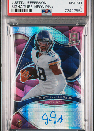 Justin Jefferson 2022 Panini Spectra Signatures Neon Pink /15 Auto PSA8 NM-MT