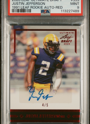 Justin Jefferson 2020 Leaf Ultimate Draft #JJ3 Red /5 1991 RC Auto PSA9 MINT
