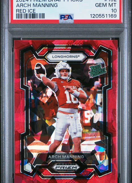 Arch Manning 2024 Panini Prizm Draft Picks #192 Red Ice PSA10 GEM MT Longhorns