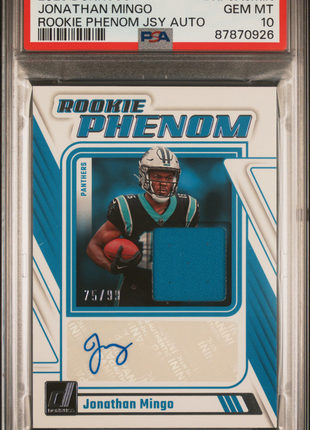 Jonathan Mingo 2023 Panini Donruss Rookie Phenom Jersey /99 Auto RC PSA10 GEM MT