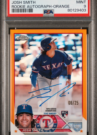 Josh Smith 2023 Topps Chrome #RAJSM Orange Refractor /25 RC Auto PSA10 GEM MT