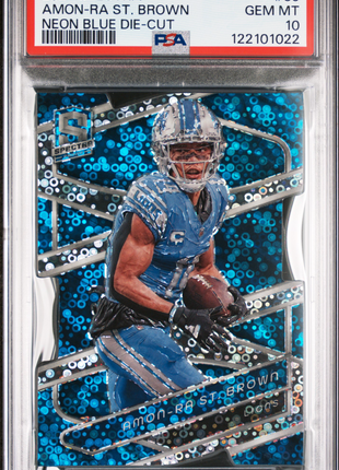 Amon-Ra St. Brown 2024 Panini Spectra #39 Neon Blue Die Cut /99 PSA10 GEM MT