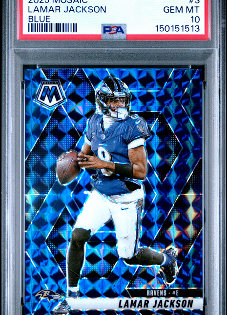 Lamar Jackson 2025 Panini Mosaic #3 Blue /99 PSA10 GEM MT Ravens