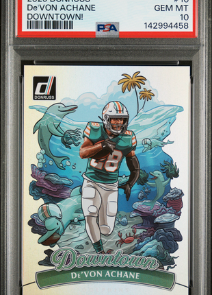De'von Achane 2025 Panini Donruss #10 Downtown SSP Case Hit PSA10 GEM MT