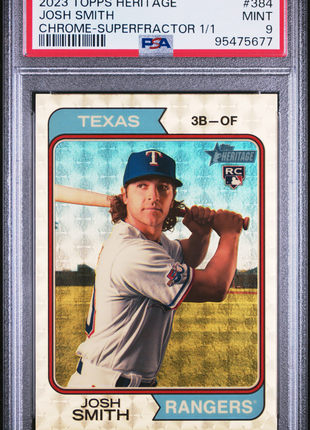 Josh Smith 2023 Topps Heritage #384 Chrome Superfractor 1/1 RC PSA9 MINT Rangers
