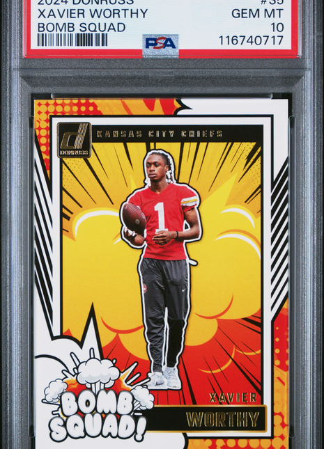 Xavier Worthy 2024 Panini Donruss #35 Bomb Squad RC PSA10 GEM MT Chiefs