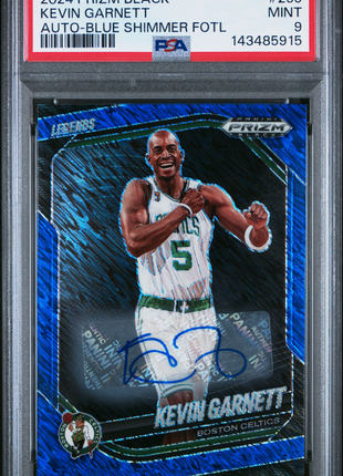 Kevin Garnett 2024 Panini Prizm Black #259 Blue Shimmer FOTL /25 Auto PSA9 MINT