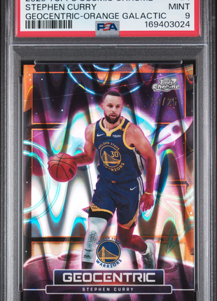 Stephen Curry 2025 Topps Cosmic Chrome Geocentric Orange Galactic /25 PSA9 MINT