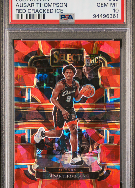 Ausar Thompson 2023-24 Panini Select #95 Red Cracked Ice RC PSA10 GEM MT Pistons