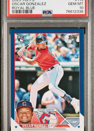 Oscar Gonzalez 2023 Topps #119 Royal Blue Parallel SP Rookie RC PSA10 GEM MT