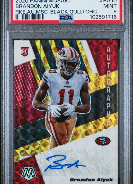 Brandon Aiyuk 2020 Panini Mosaic #RA10 Black Gold Choice /8 RC Auto PSA9 MINT