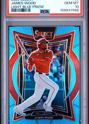 James Wood 2025 Panini Select #36 Light Blue Prizm /199 PSA10 GEM MT