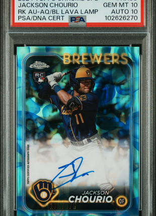 Jackson Chourio 2024 Topps Chrome Update Aqua Blue /149 RC Auto PSA10 GEM MT