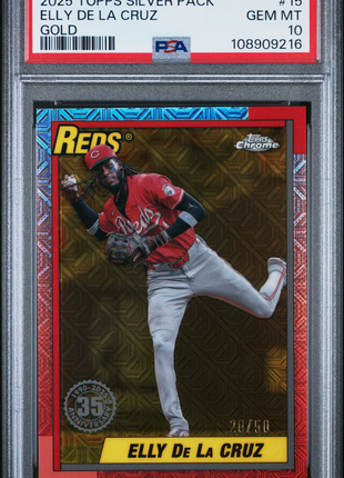 Elly De La Cruz 2025 Topps Silver Pack #15 Gold Refractor /50 PSA10 GEM MT