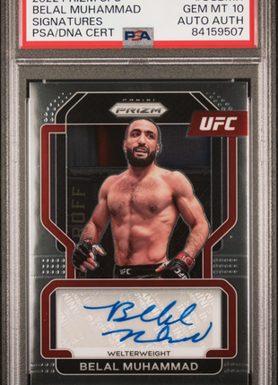 Belal Muhammad 2022 Panini Prizm UFC #SGBMH Signatures Auto PSA10 GEM MT